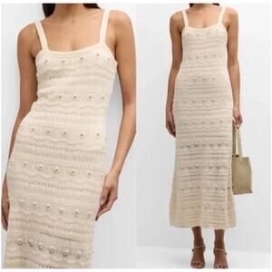 NWT La Ligne Janice Beaded Crochet Midi Dress Large Cream Summer Beach Boho